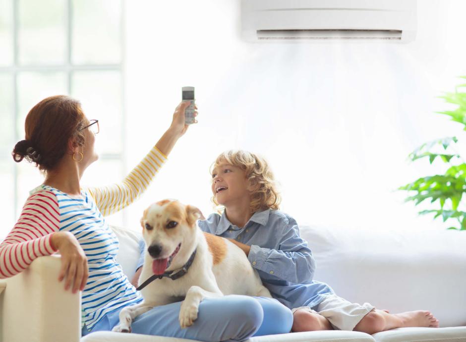 residential ventilation mum dog and child on sofa